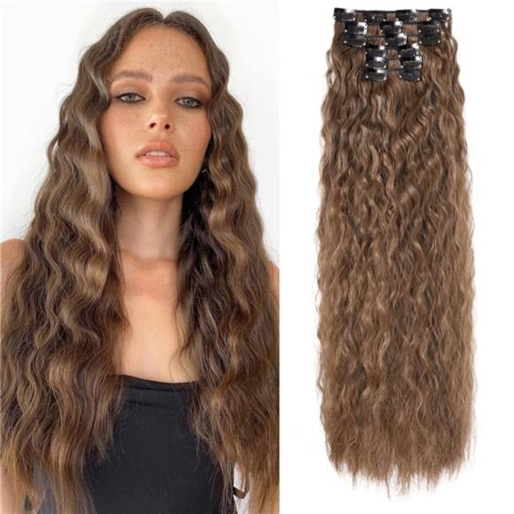Clip In Hair Extensions, 6PCS Hair Extensions Medium Brown